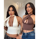 Kit 4 Top Cropped Frente Única Amarraçao No Pescoço Multi forma Top Decote Moda Gringa Decotado Suplex Premium Sexy Elegante