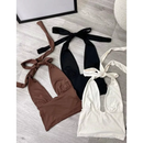 Kit 4 Top Cropped Frente Única Amarraçao No Pescoço Multi forma Top Decote Moda Gringa Decotado Suplex Premium Sexy Elegante